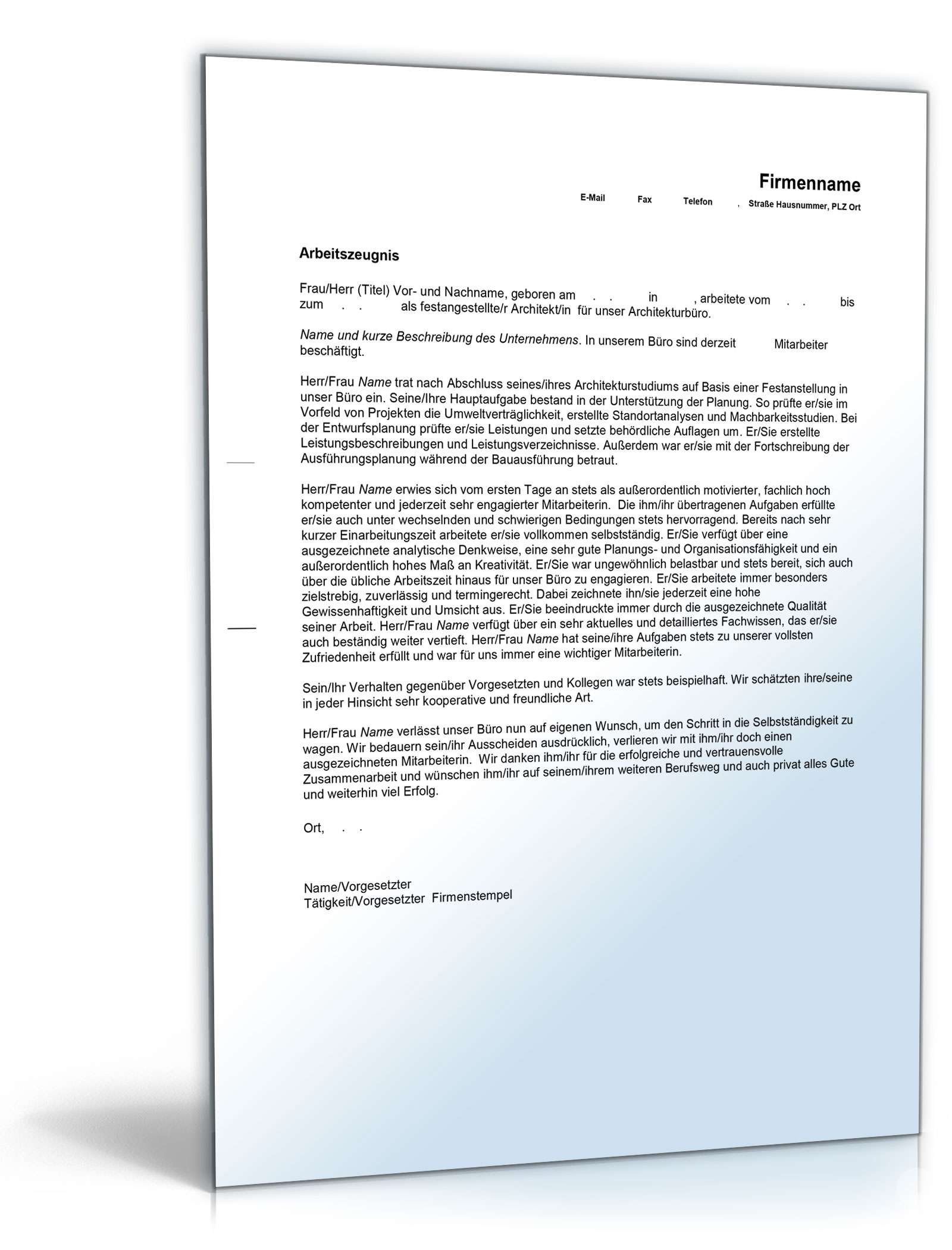 Arbeitszeugnis Architekt Excel. Seite: 4