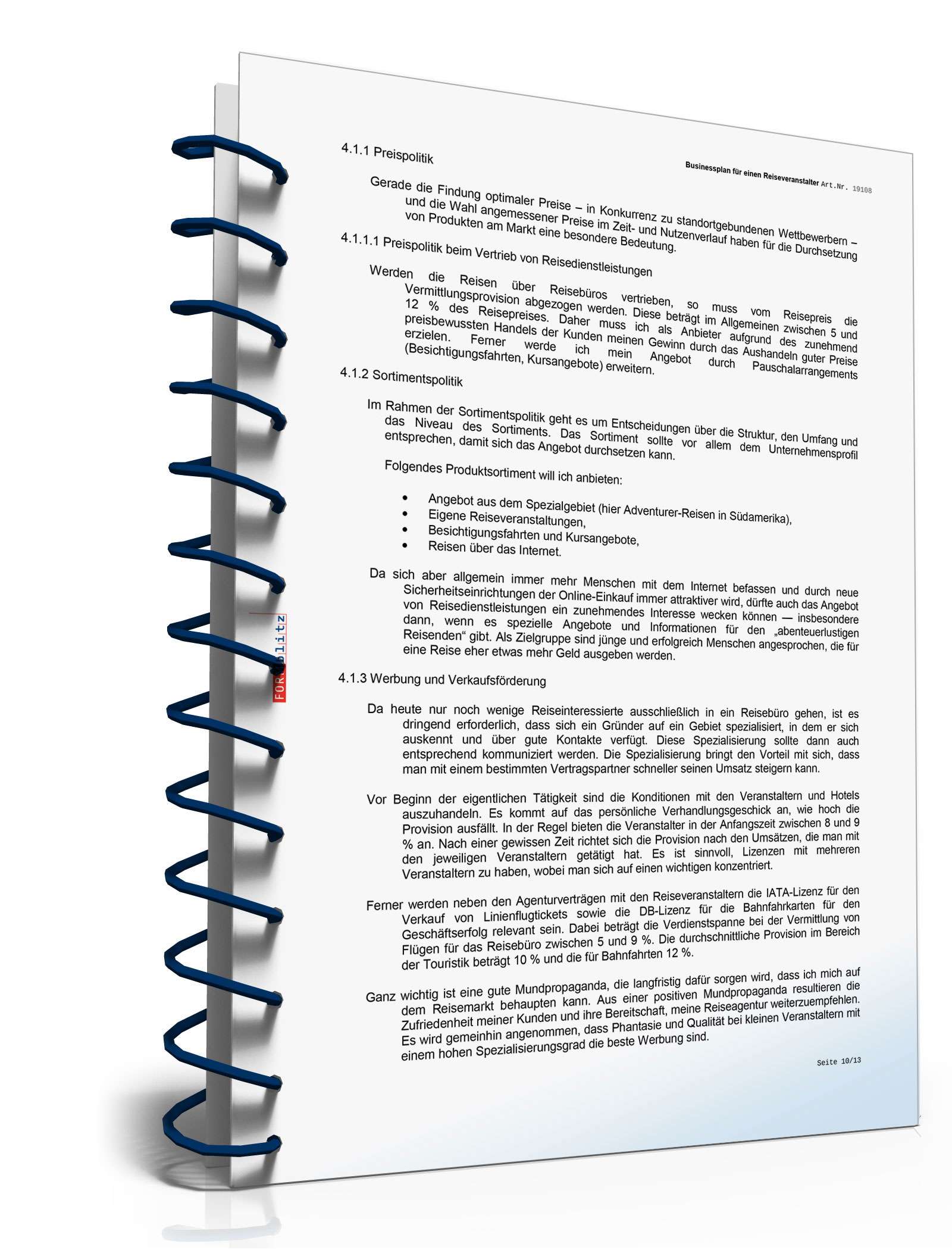 Businessplan Reiseveranstalter Excel. Seite: 13