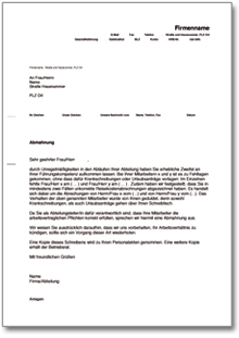 Abmahnung wegen fehlender Führungseigenschaften Word