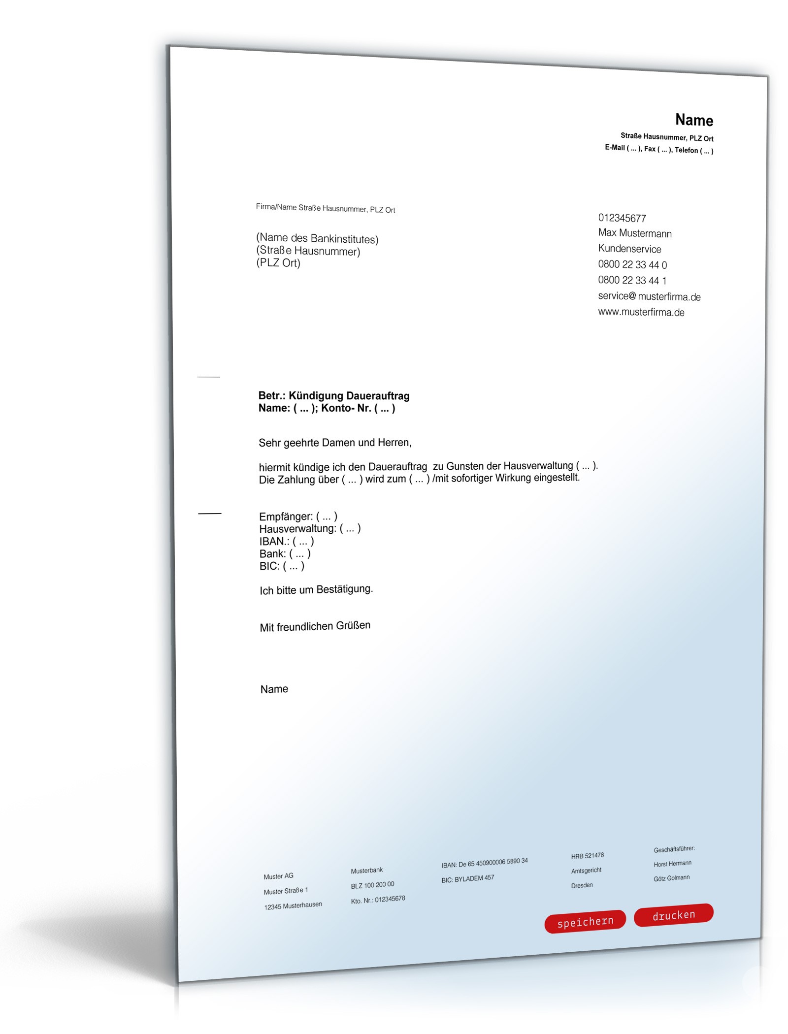 Kündigung Dauerauftrags Mietzahlungen PDF