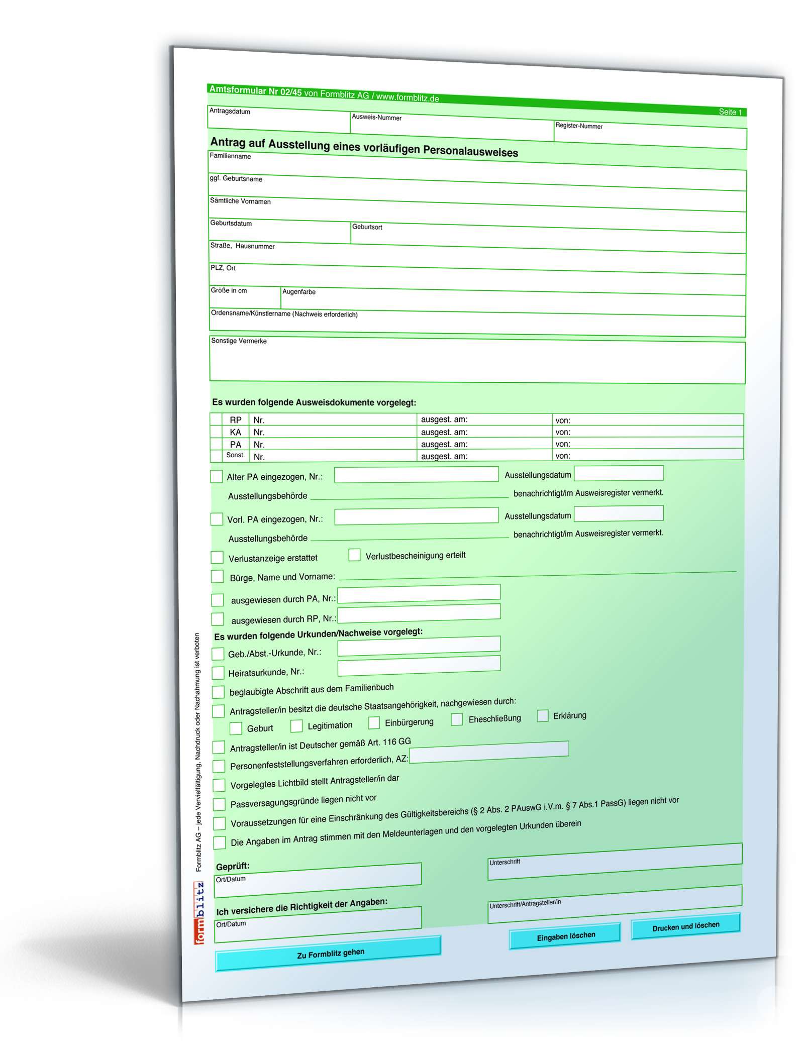 Antrag vorläufiger Personalausweis PDF