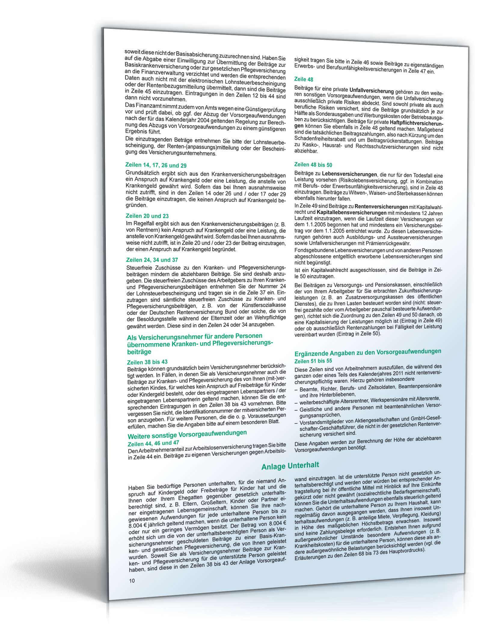 Anleitung zur Einkommensteuererklärung 2011 PDF. Seite: 10