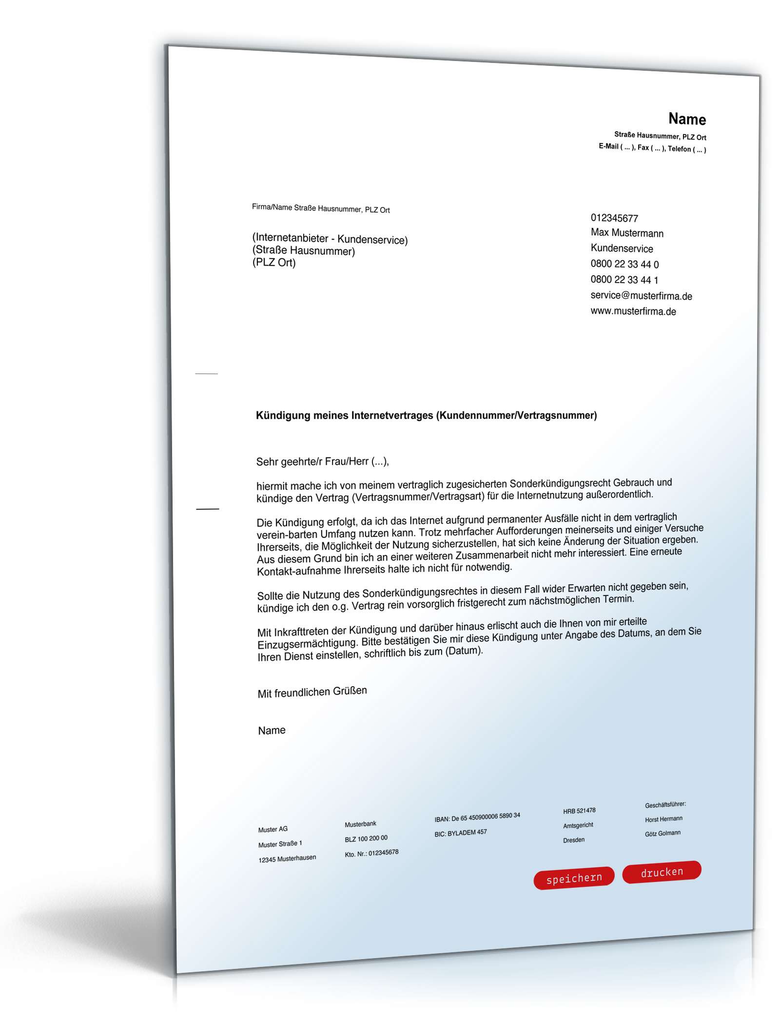 Fristlose Kündigung Internetanbieter  PDF