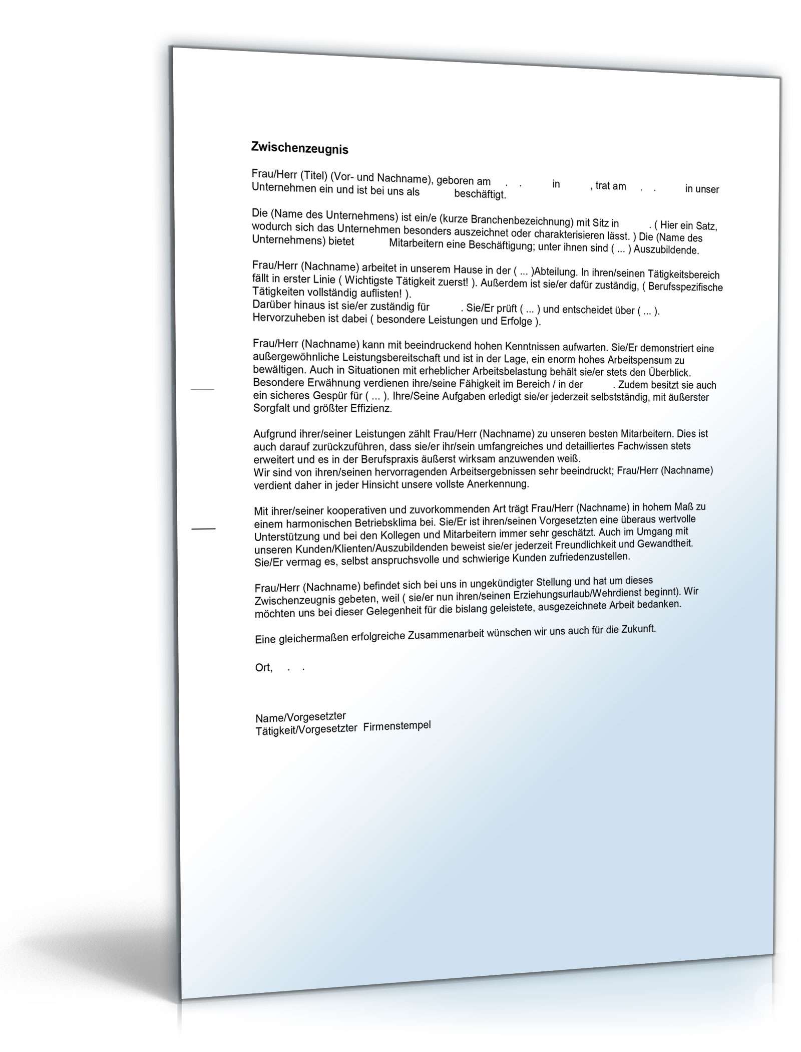 Zwischenzeugnis-Paket Excel. Seite: 2