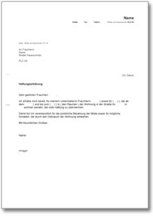 Erklärung des Mieters über die Haftung für den Untermieter Word