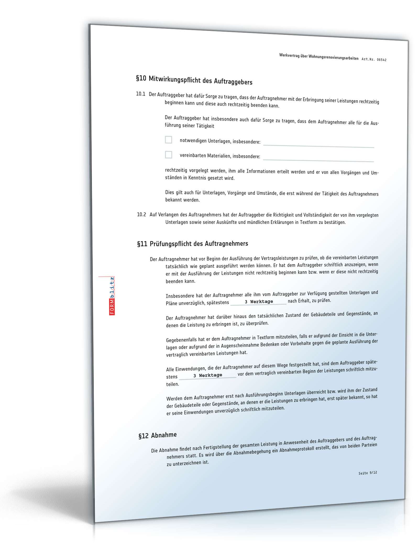 Werkvertrag Wohnungsrenovierungsarbeiten PDF. Seite: 9