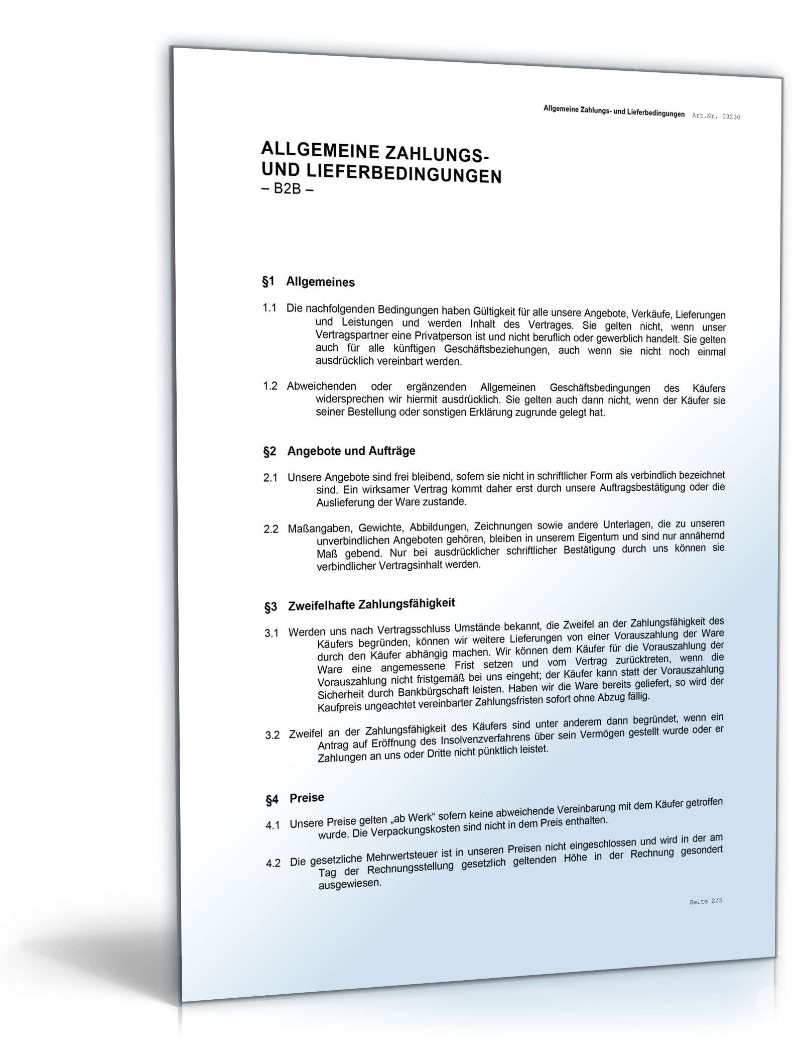 AGB für kaufmännischen Verkehr Word