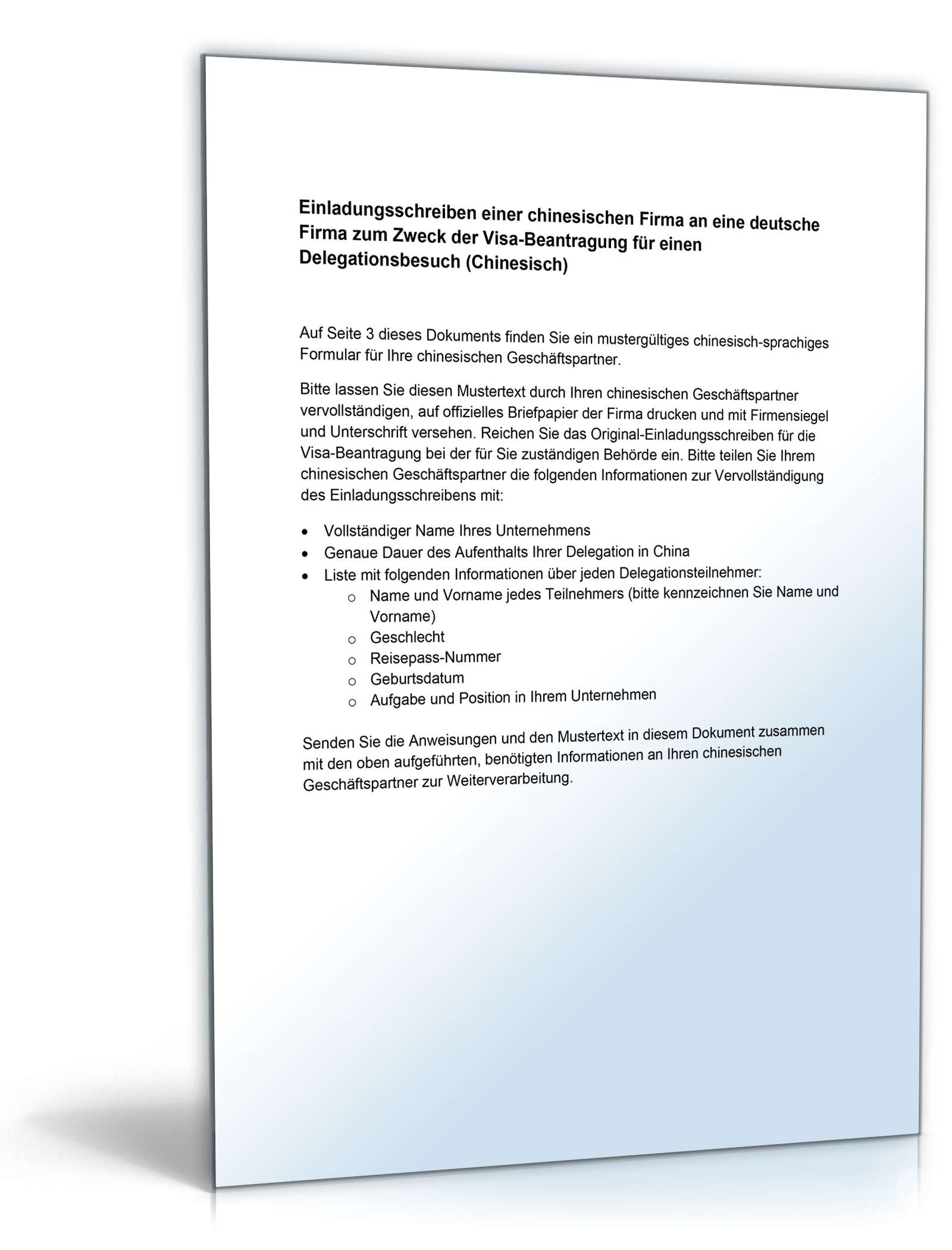 Einladungsschreiben einer chinesischen Firma Word