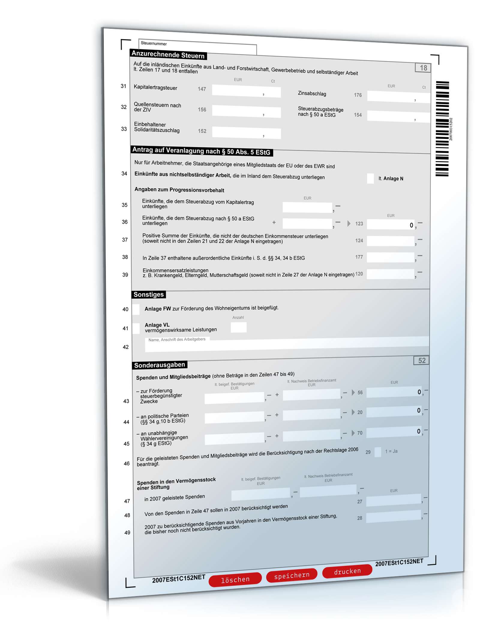 Einkommensteuererklärung für beschränkt Steuerpflichtige 2007 PDF. Seite: 2