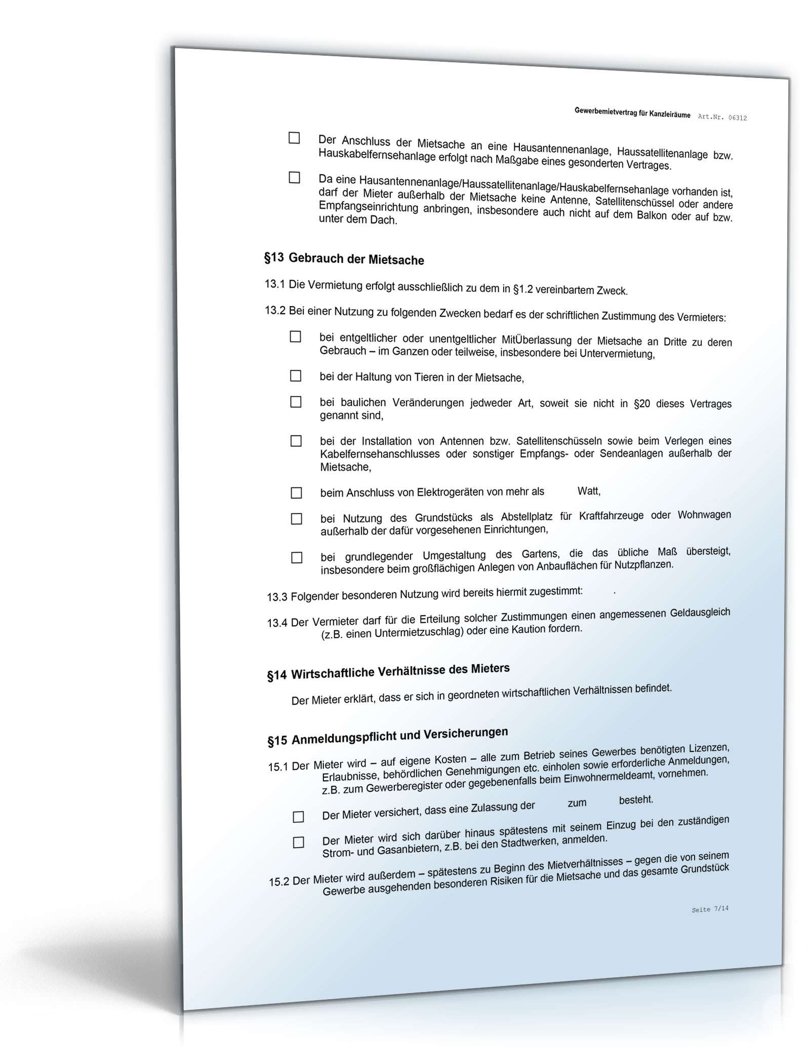 Gewerbemietvertrag Kanzleiräume Word. Seite: 7