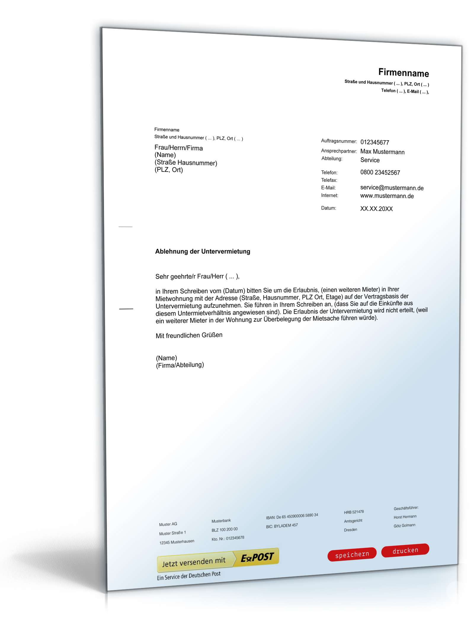 Ablehnung Untervermietung  PDF