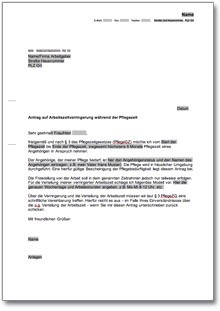 Antrag Arbeitszeitverringerung Pflegezeit Word