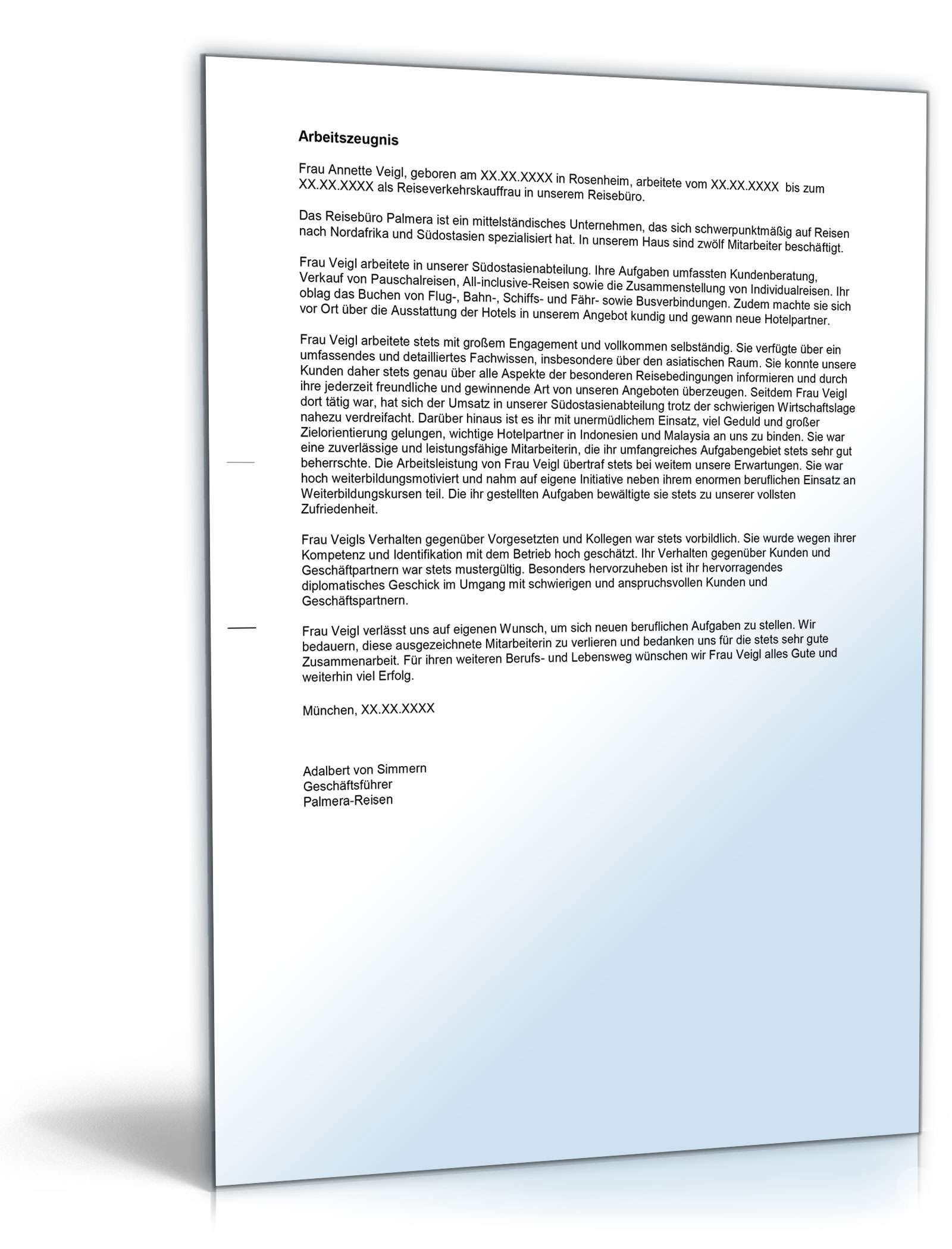 Arbeitszeugnis Reiseverkehrskaufleute Excel. Seite: 3