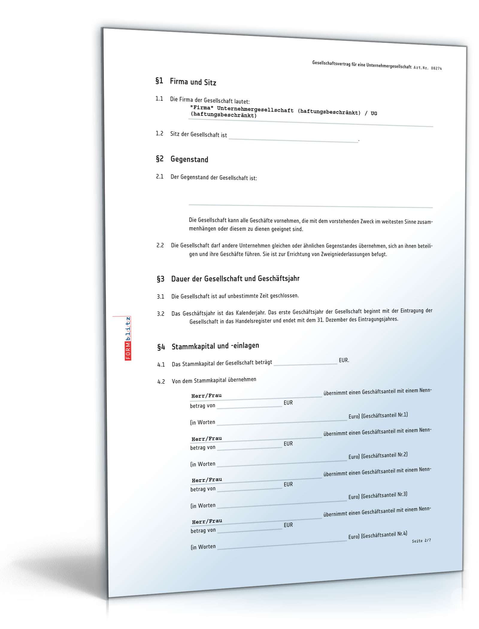 Gesellschaftsvertrag UG PDF. Seite: 2