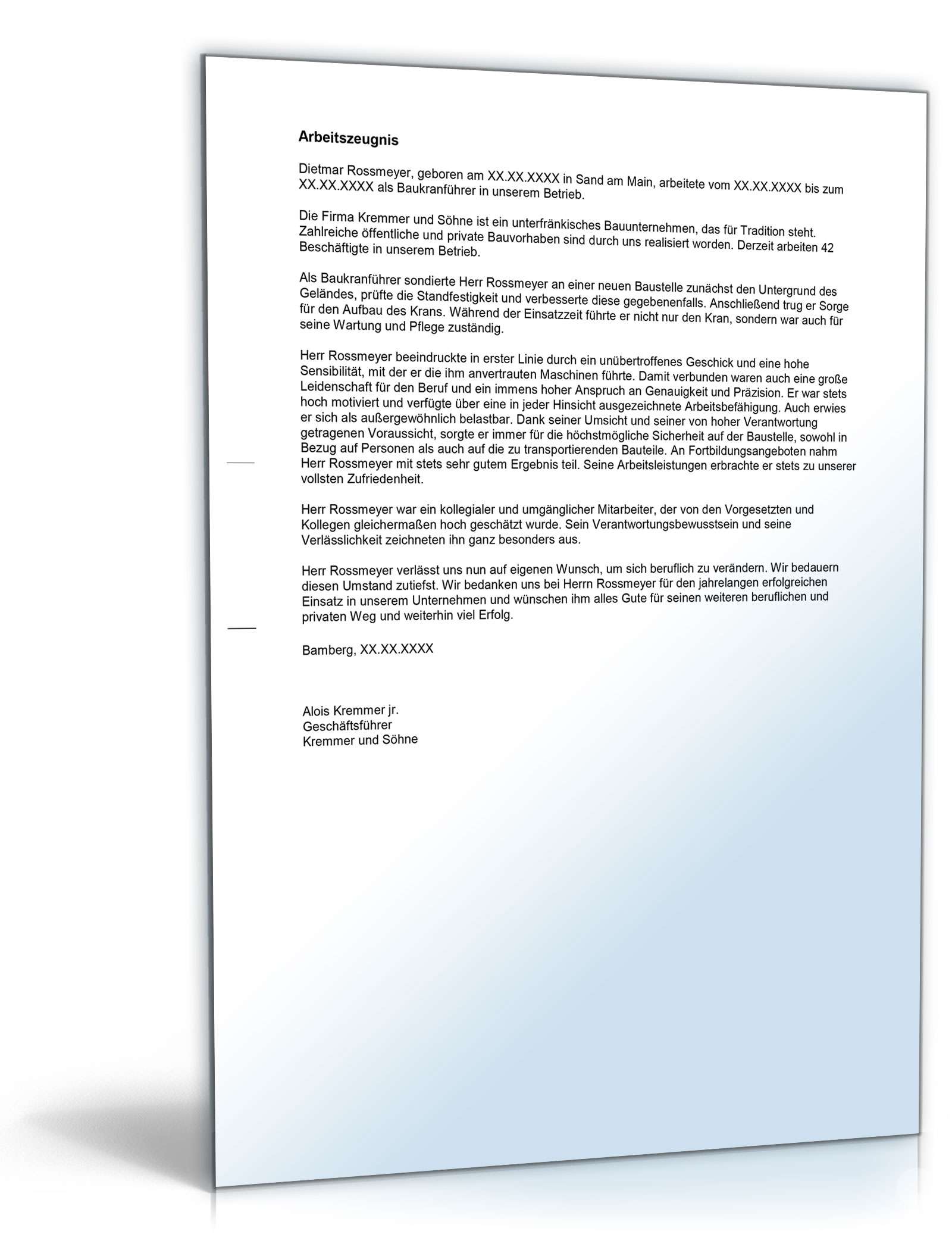 Arbeitszeugnis Kranführer Excel. Seite: 3