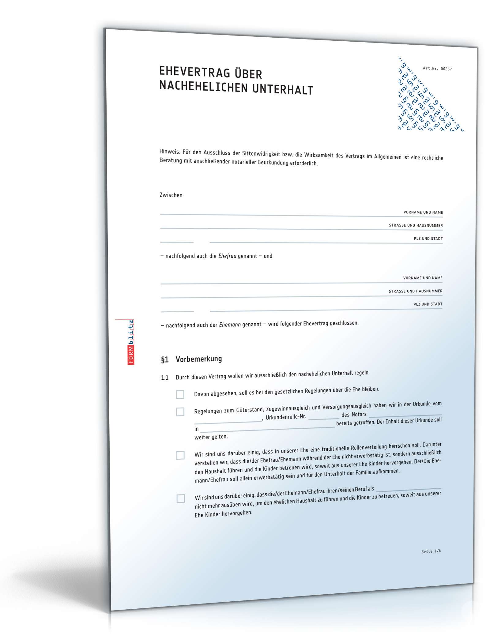 Ehevertrag nachehelicher Unterhalt PDF