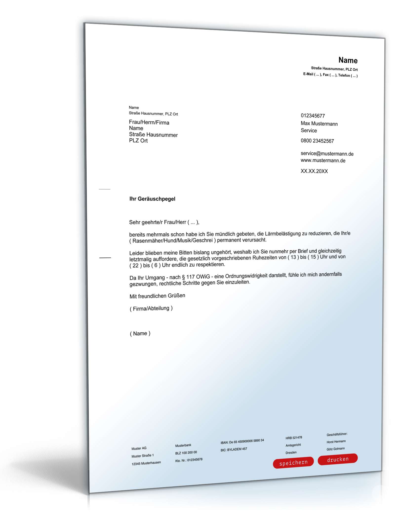 Beschwerde Lärmbelästigung Brief an Nachbarn PDF