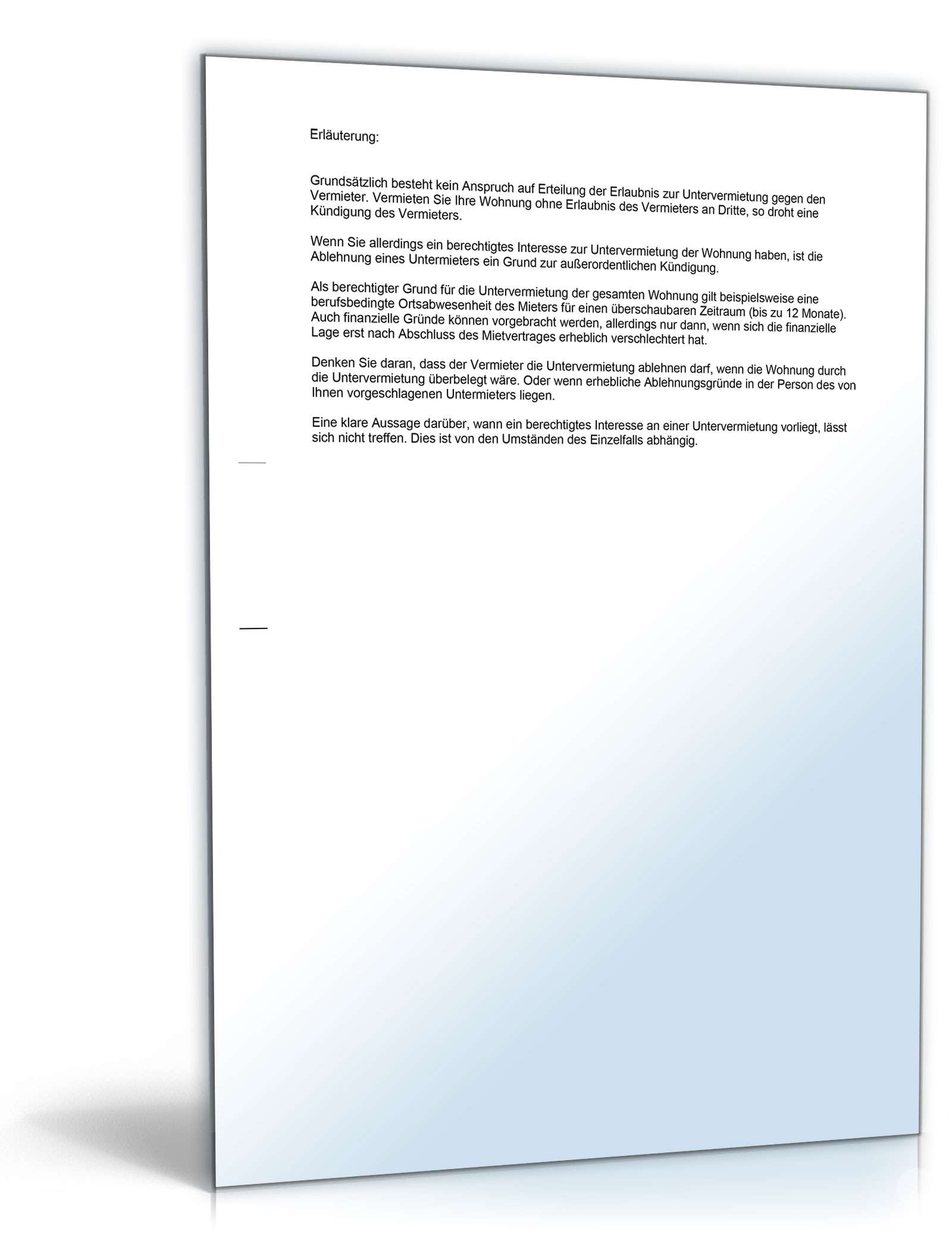 Antrag auf Untervermietung PDF. Seite: 2