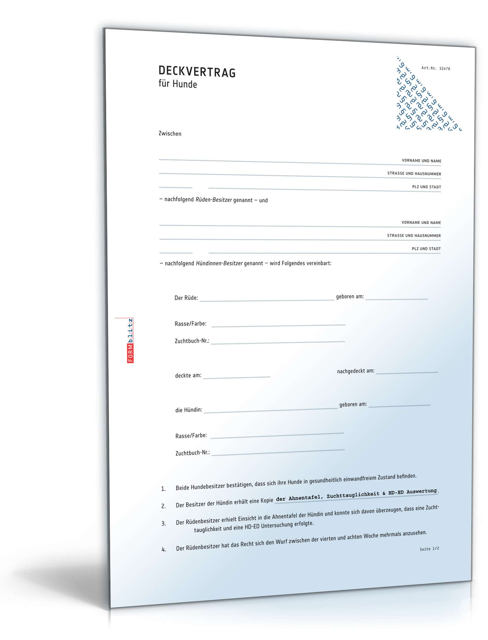 Deckvertrag Hunde PDF