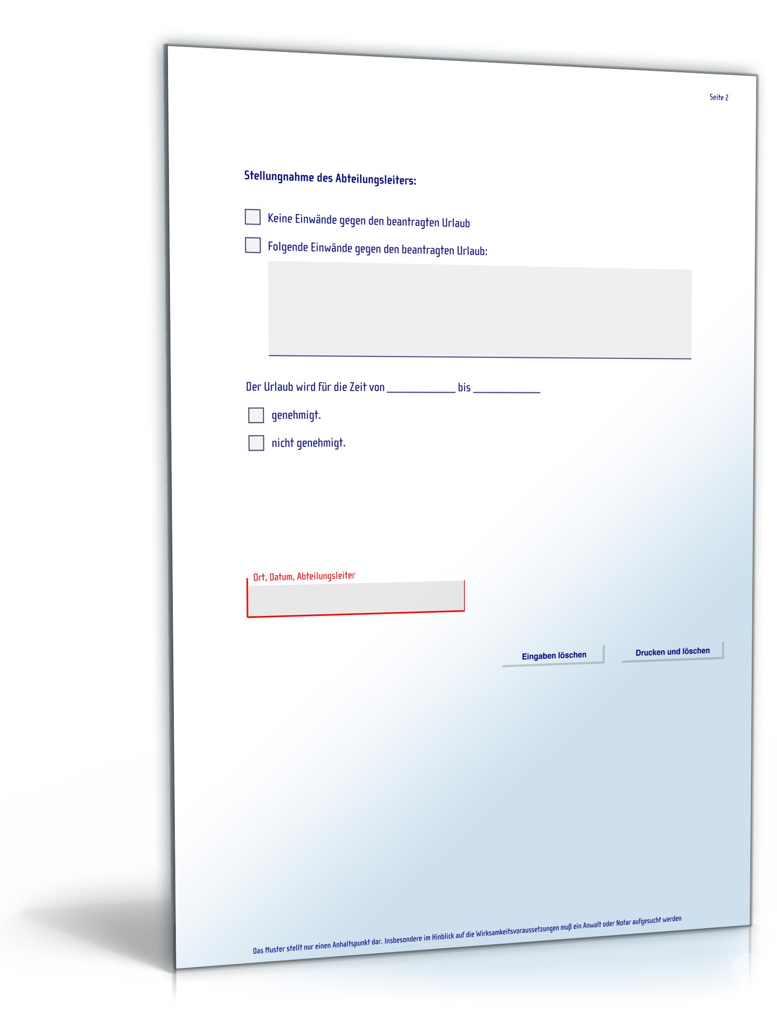 Urlaubsantrag PDF. Seite: 2