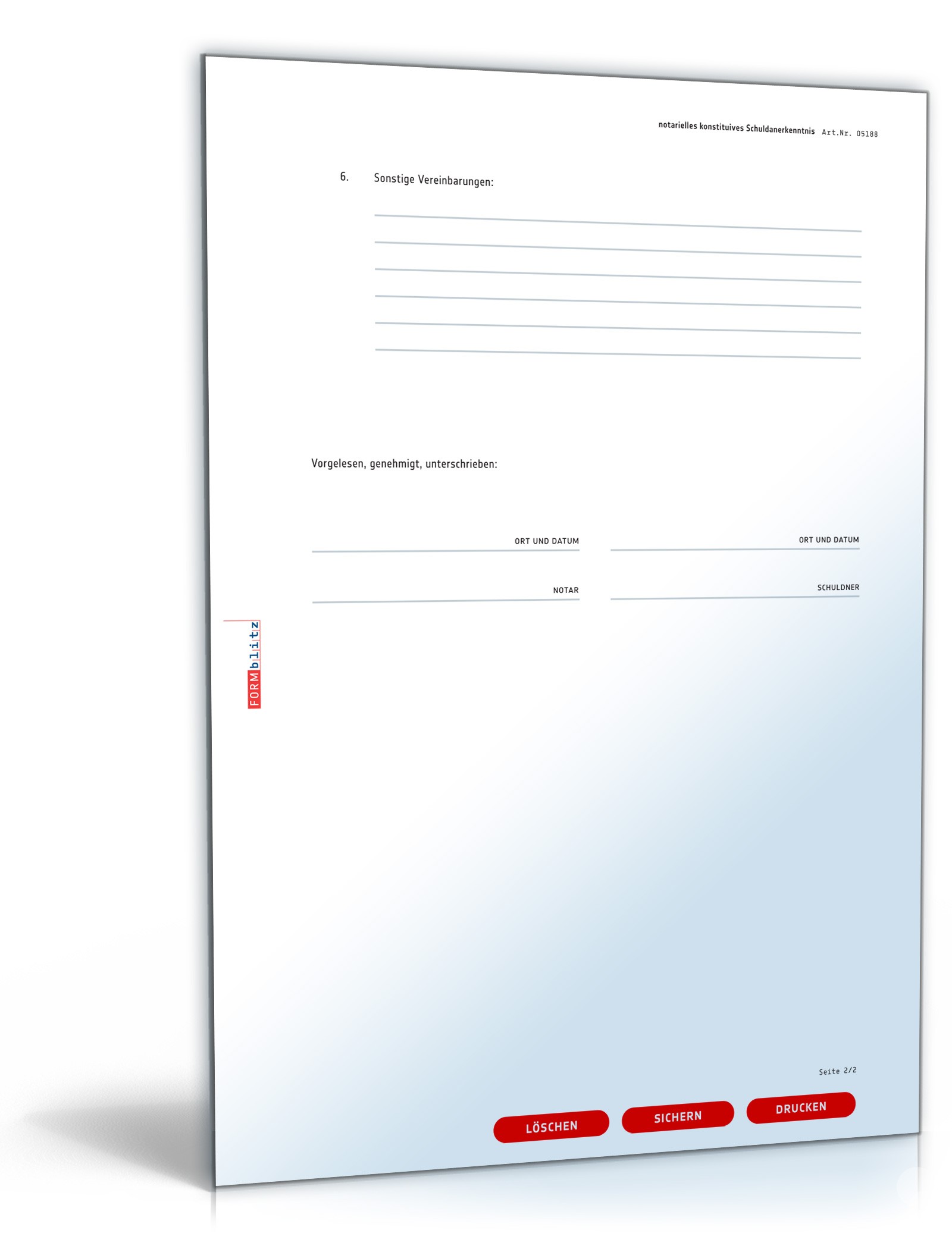 Notarielles konstitutives Schuldanerkenntnis mit Ratenzahlung PDF. Seite: 2