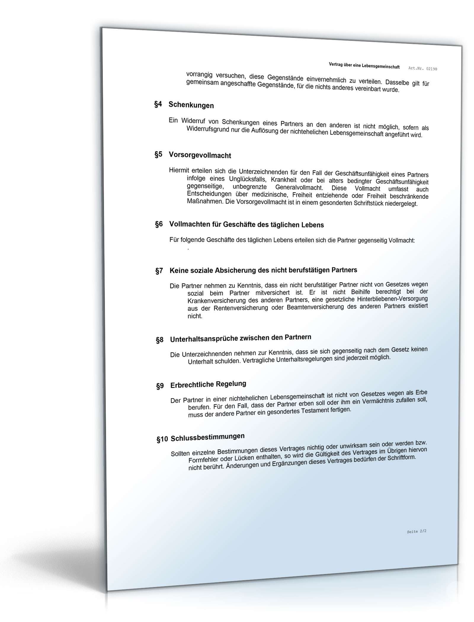 Vertrag nichteheliche Lebensgemeinschaft Word. Seite: 2