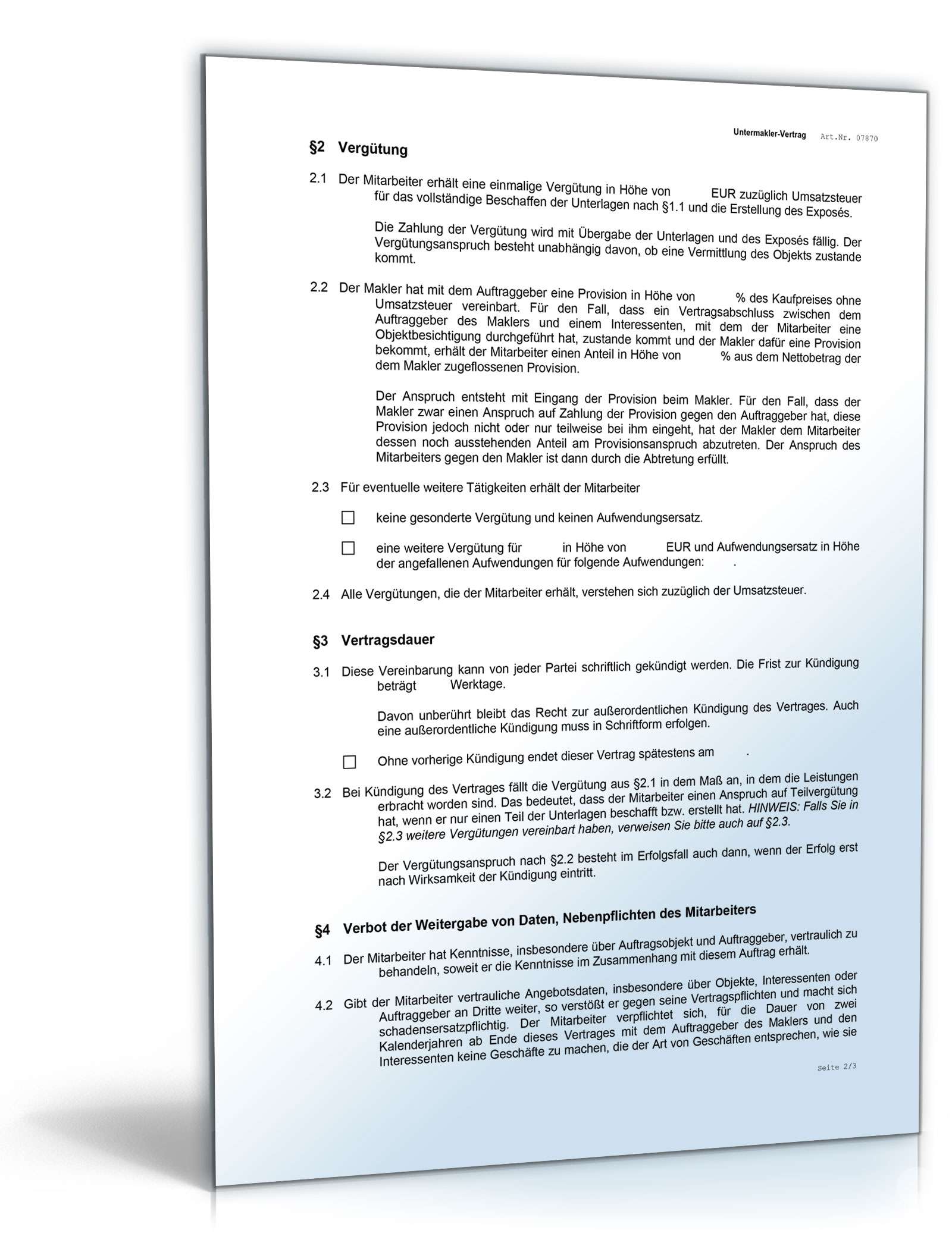 Vertrag Untermakler Word. Seite: 2