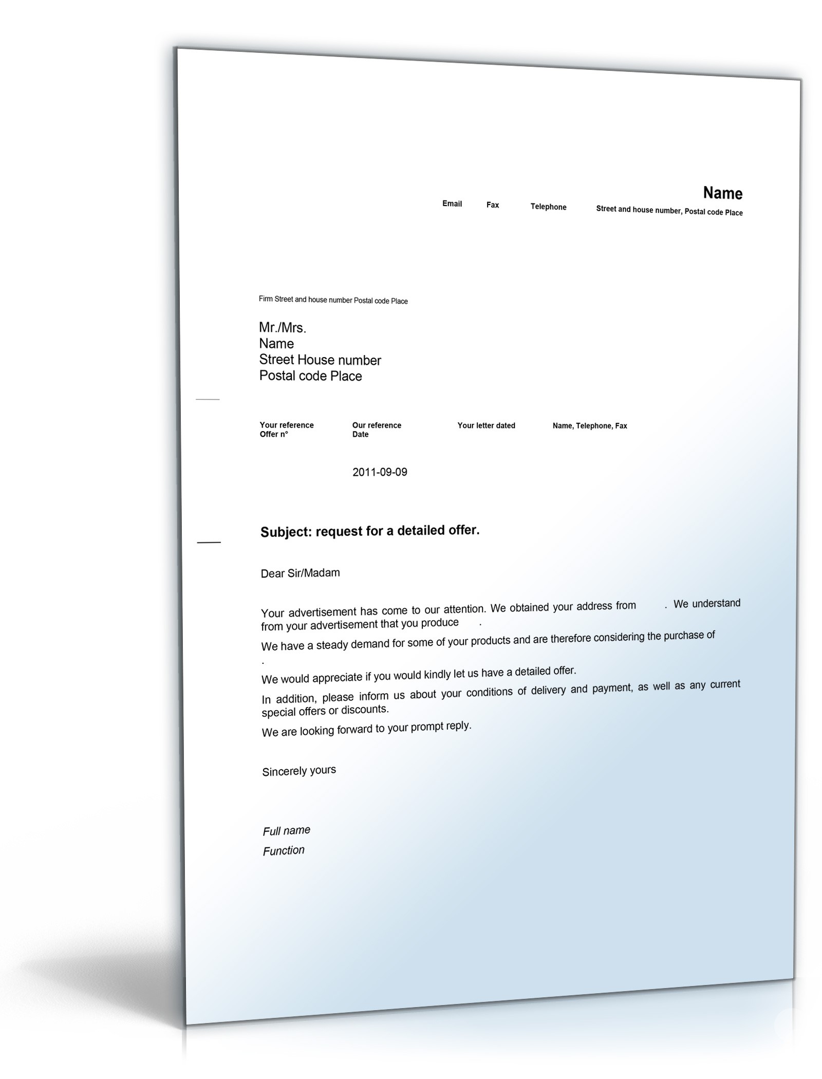 Angebotsanfrage (Englisch) Word