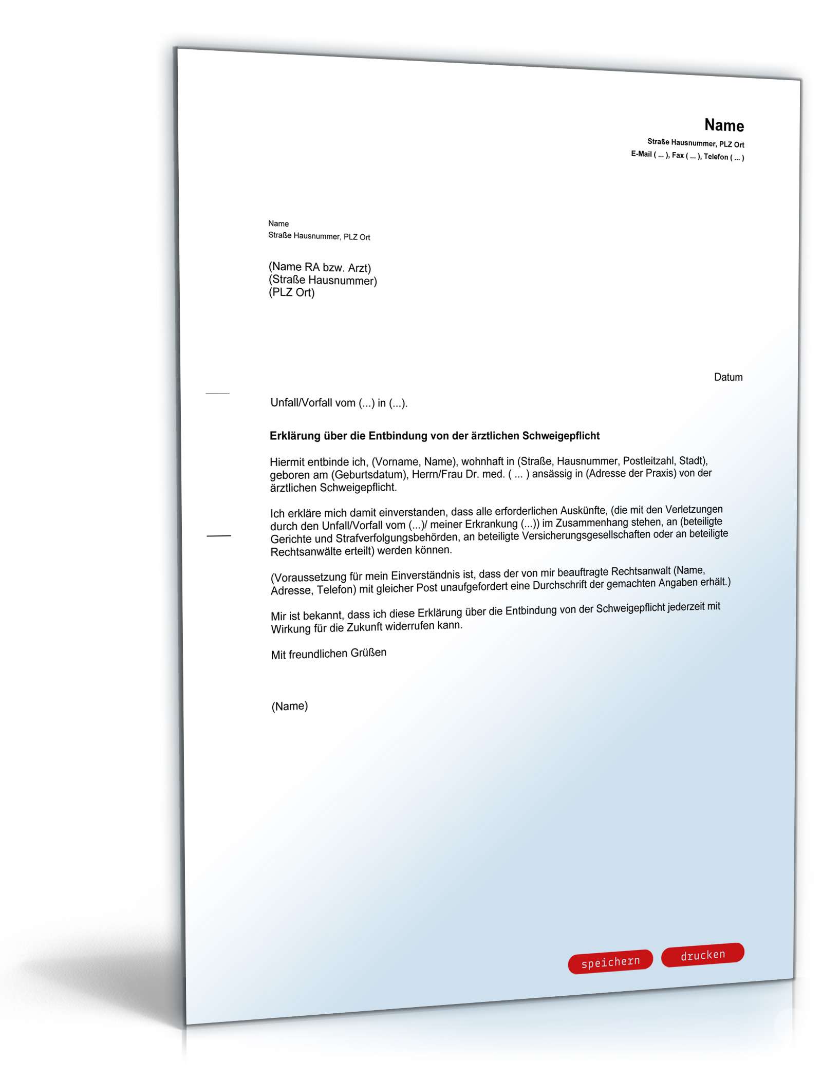 Erklärung Entbindung von ärztlicher Schweigepflicht PDF
