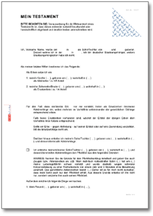 Einfaches Testament mit Enterbung und Pflichtteilsentzug Word
