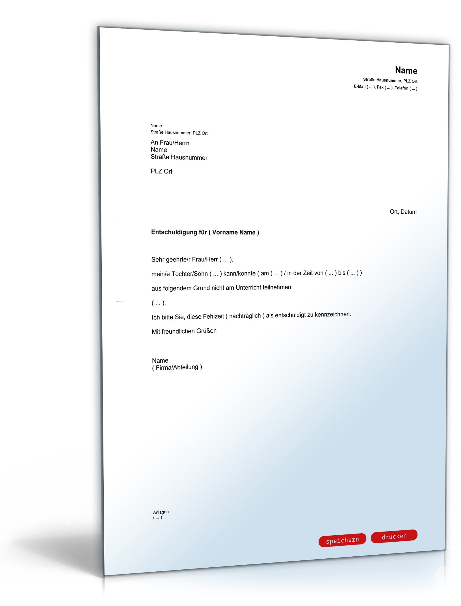 Entschuldigung Schule PDF