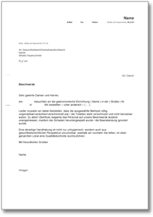 Meldung Gaststätte Gesundheitsgefährdung Word