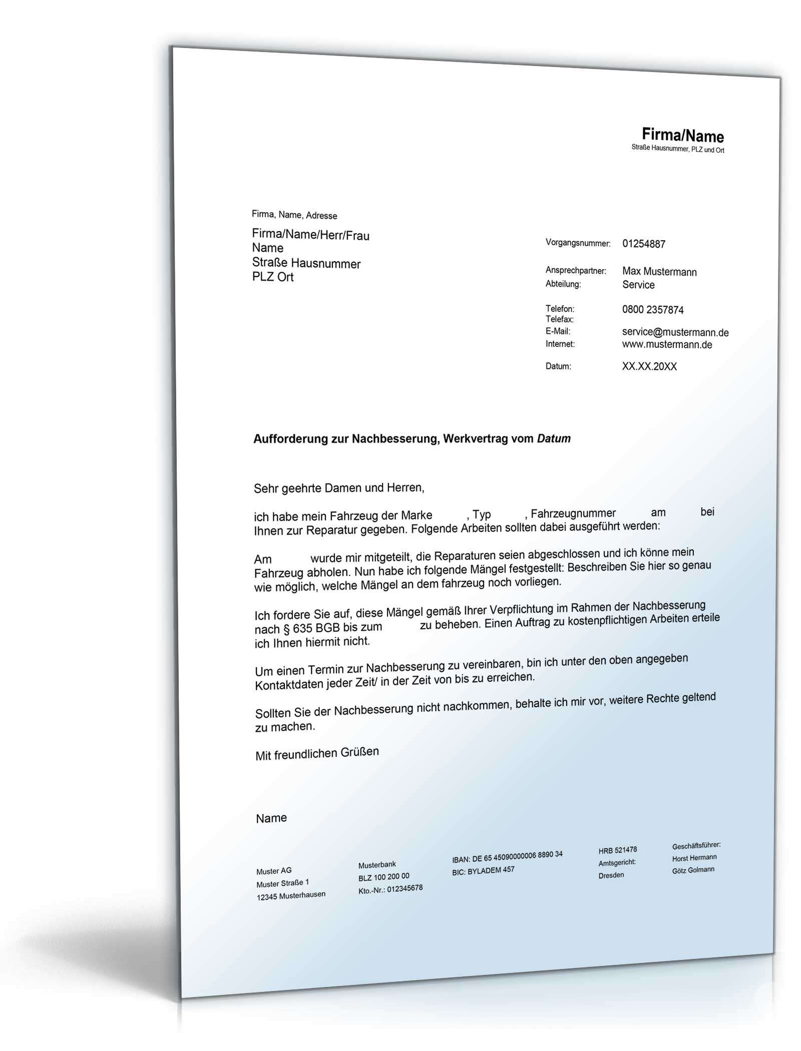 Aufforderung zur Nachbesserung bei Mangelhaftigkeit Word. Seite: 2