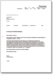Ablehnung Antrag Teilzeitarbeit Word