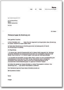 Gegendarstellung Abmahnung Streikbeteiligung Word