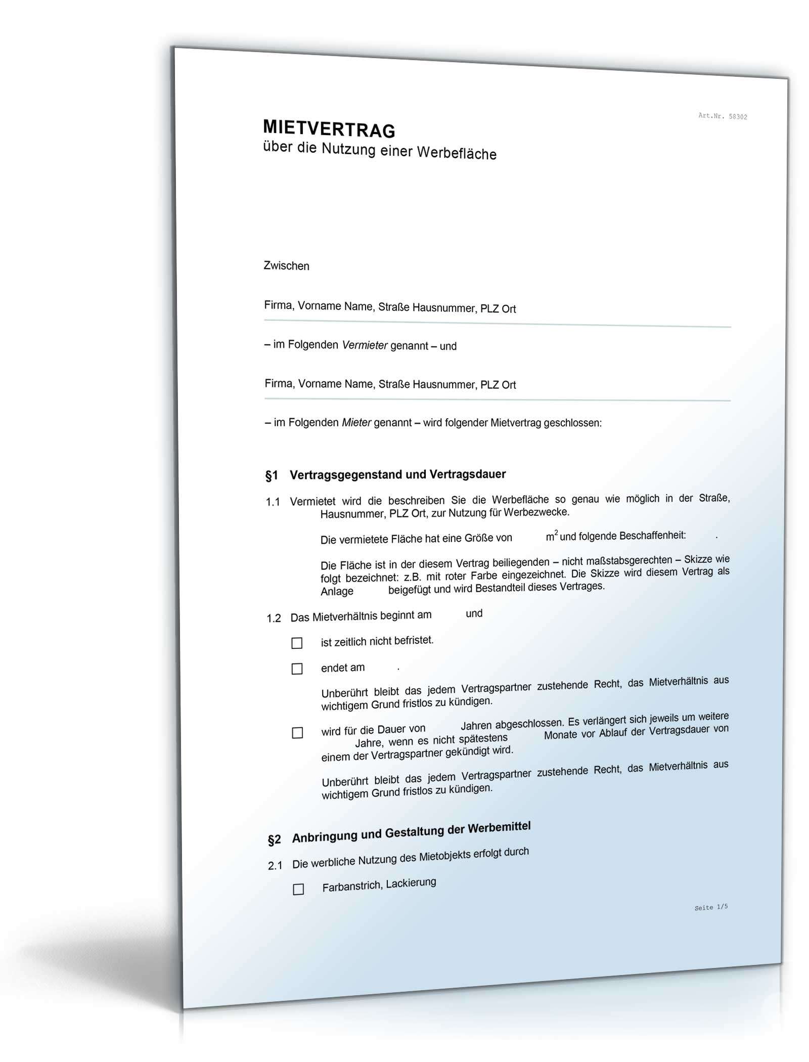 Mietvertrag Nutzung einer Werbefläche
 Word. Seite: 2