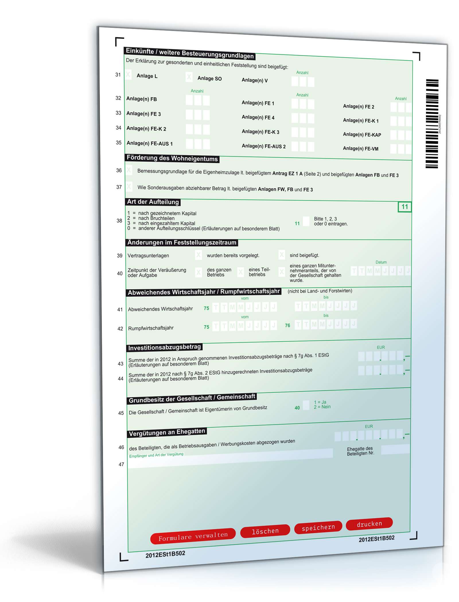 Erklärung für die Einkommensbesteuerung und die Eigenheimzulage 2012 PDF. Seite: 2