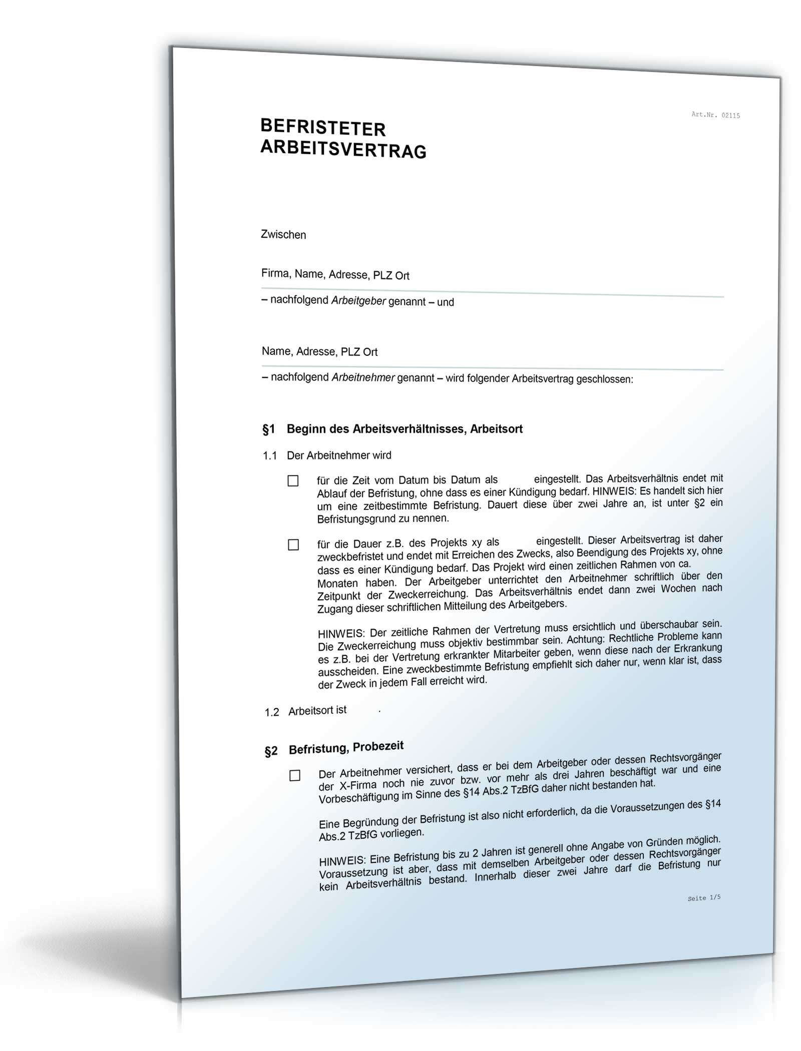 Befristeter Arbeitsvertrag Word. Seite: 2