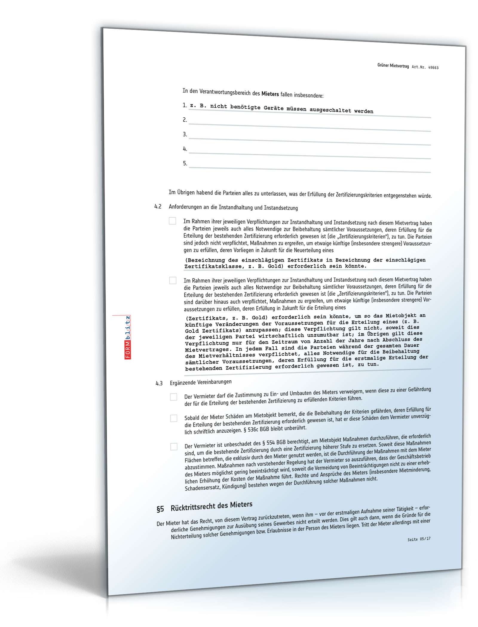 Grüner Mietvertrag für Gewerbe PDF. Seite: 5