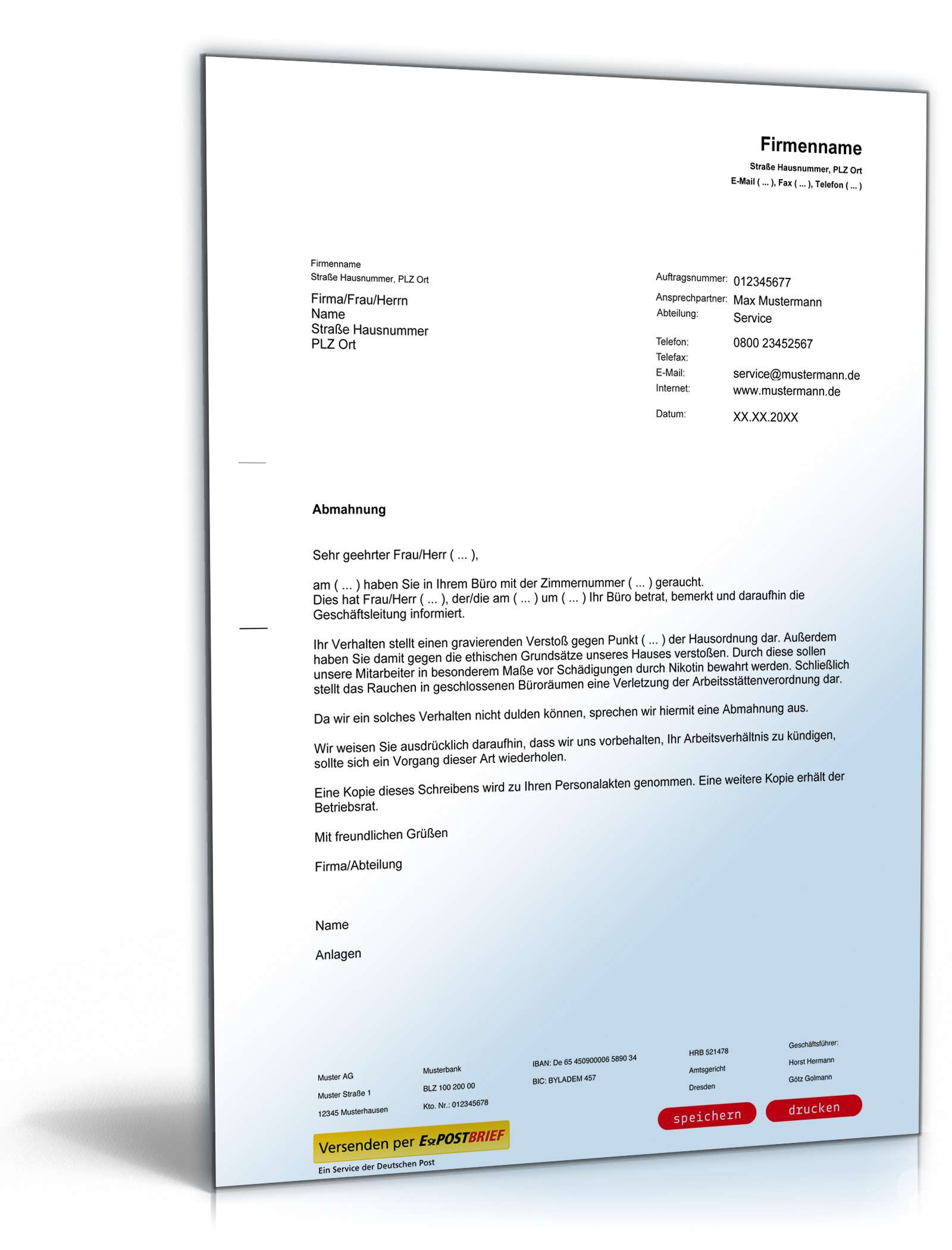 Abmahnung Verstoß gegen Rauchverbot PDF