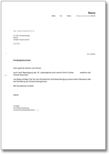 Antrag Fortzahlung Kindergeld wegen Schulbesuch Word