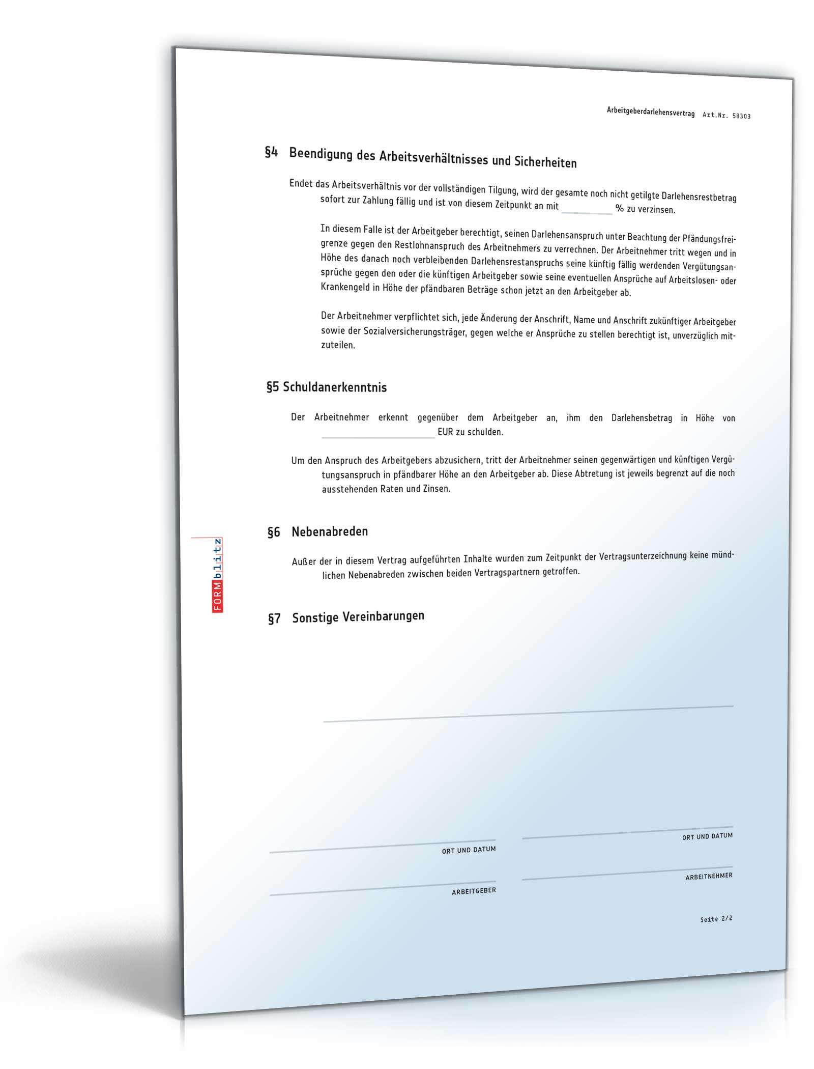 Arbeitgeberdarlehensvertrag mit Schuldanerkenntnis PDF. Seite: 2