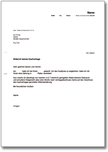 Rücktritt vom Kaufvertrag Word