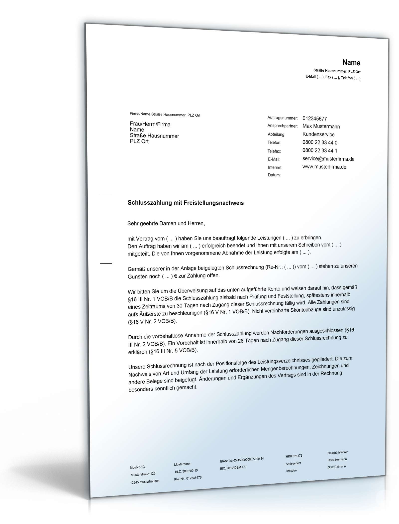 Schlusszahlung mit Freistellungsnachweis PDF