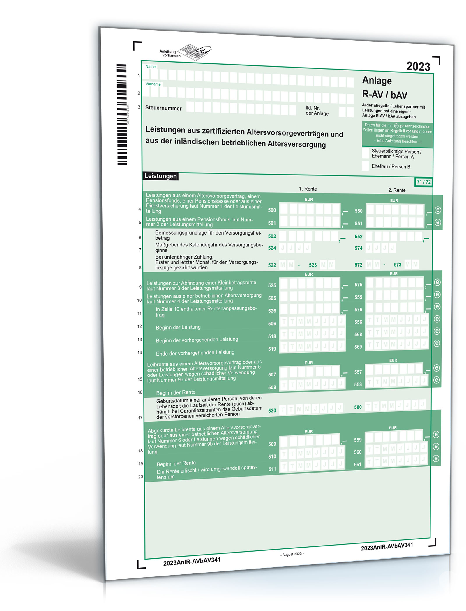 Anlage R-AV / bAV 2023 PDF