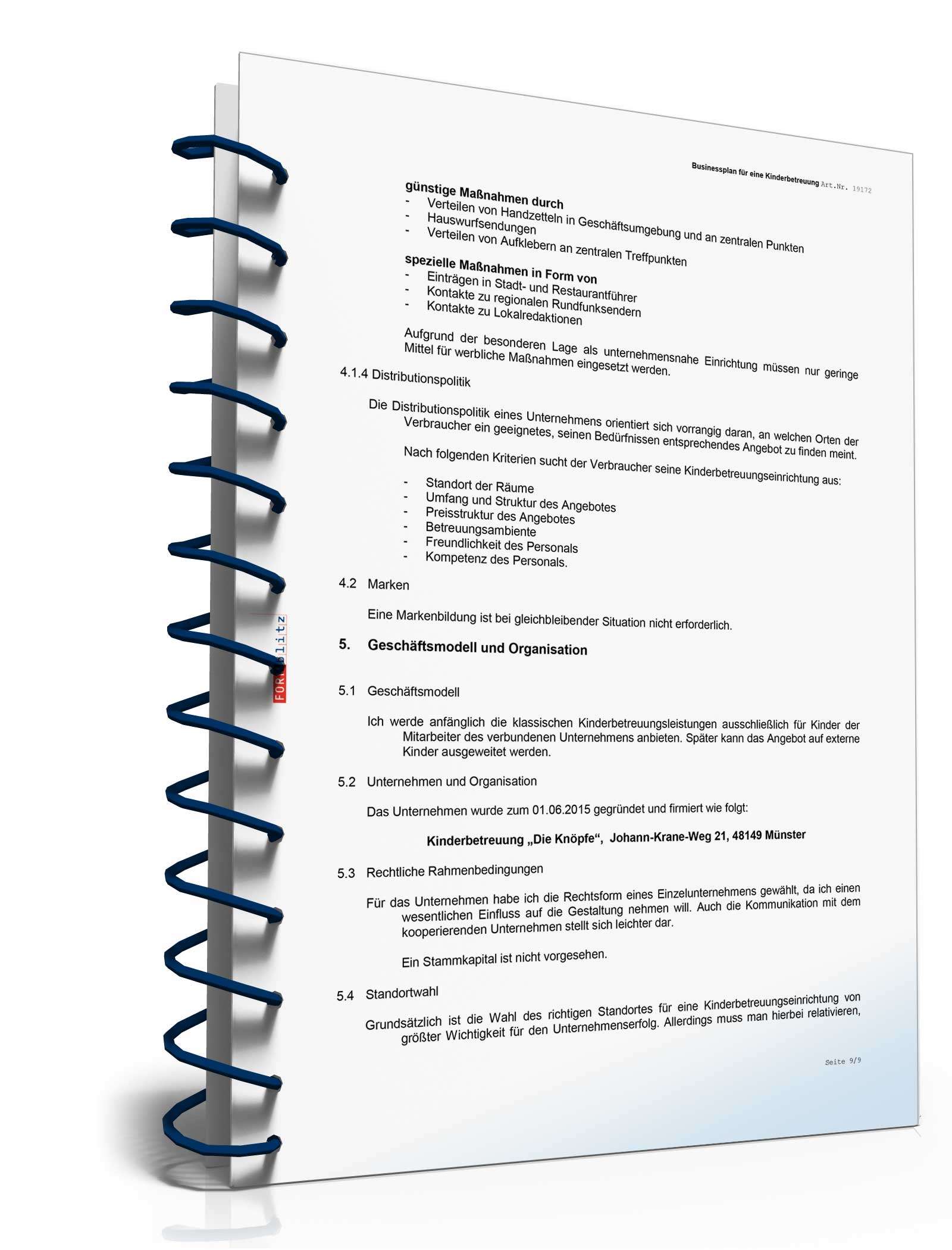 Businessplan Kinderbetreuung Excel. Seite: 16