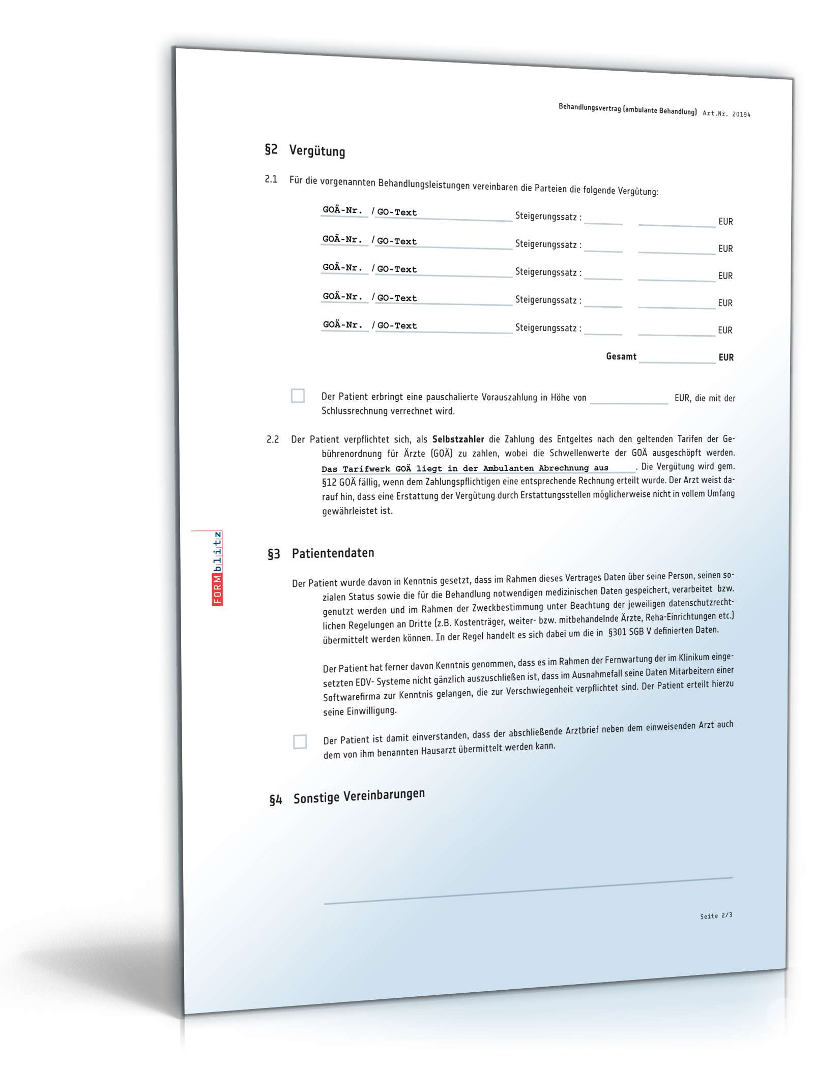 Behandlungsvertrag PDF. Seite: 2