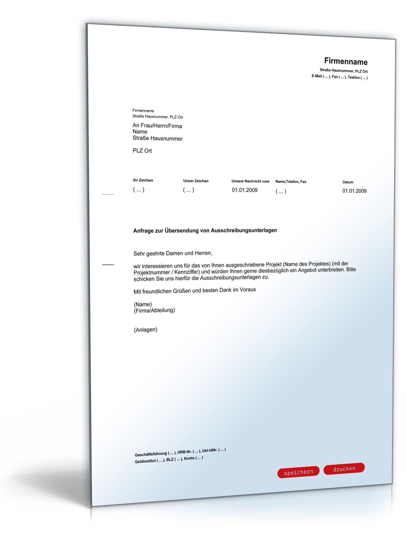 Anfrage Übersendung Ausschreibungsunterlagen PDF