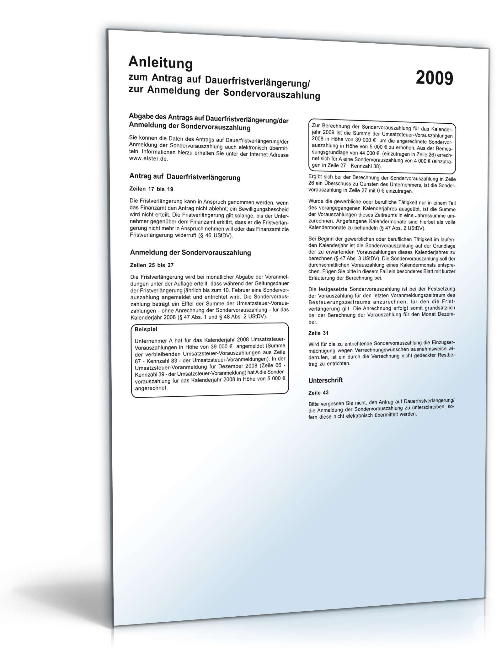 Antrag auf Dauerfristverlängerung 2009 PDF. Seite: 2