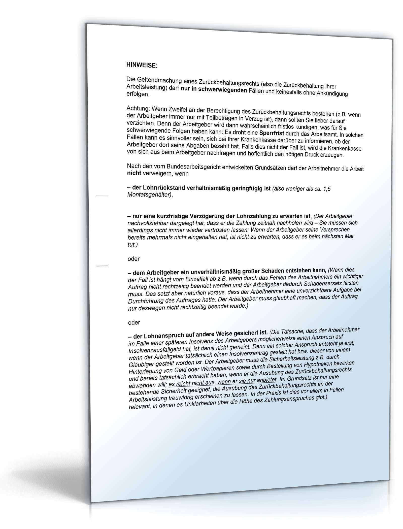 Geltendmachung des Zurückbehaltungsrechts Word. Seite: 2